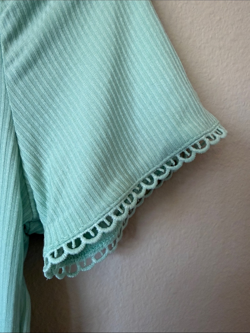RIHOAS Mint Ribbed Button-Front Short Sleeve Top - Picture 6 of 6